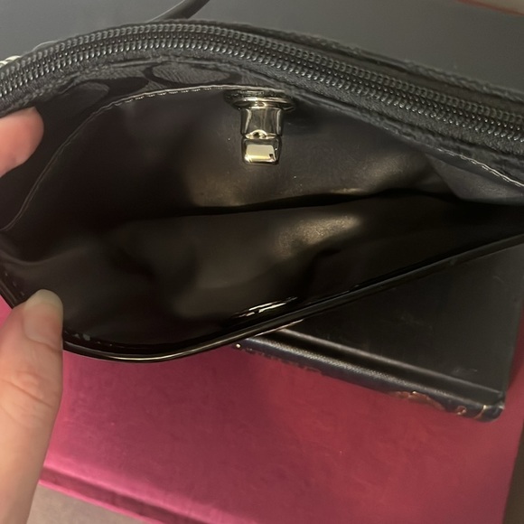 Coach Black Monogram Canvas Turn Lock Wristlet with Patent Leather Trim - Picture 5 of 11